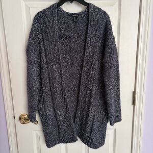 F21 Navy & White Wool-blend cardigan